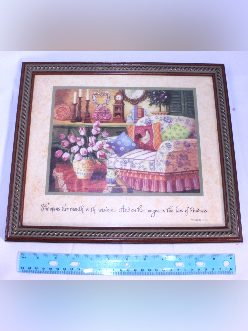 Vintage Joan Cole “The Law of Kindness” Framed Print Proverbs 31:26 - Wall Art